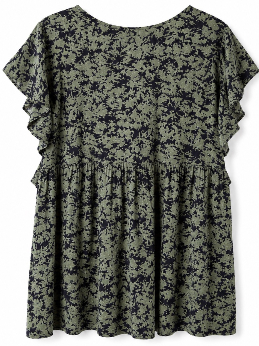 CASLON Green Navy Abstract Print Flutter Sleeve Babydoll Boho Top V-Neck 2X - Picture 4 of 8